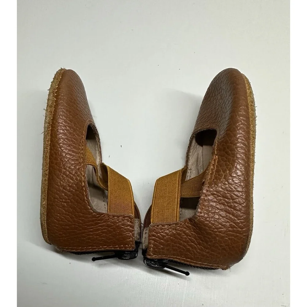 Monkey Feet Zip Up Stretch Strap Ballet Flats Baby Girl Size 3-6m‎ Brown Leather